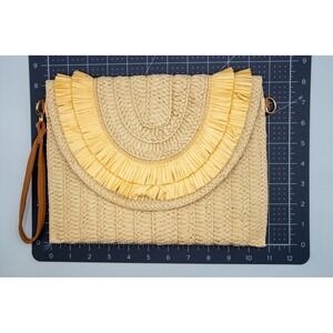 Straw Clutch, Straw Clutch‎ Women Hand-woven for Summer Raffia Fringed Khaki